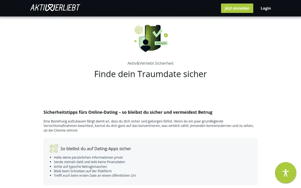 Sicherheitsseite von aktiv-und-verliebt.de, Quelle unserer Aktiv & Verliebt Erfahrungen
