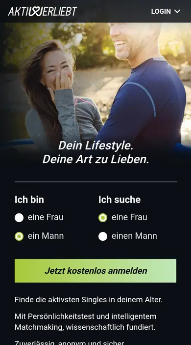 Aktiv & Verliebt Erfahrungen mobil: die Startseite auf dem Smartphone