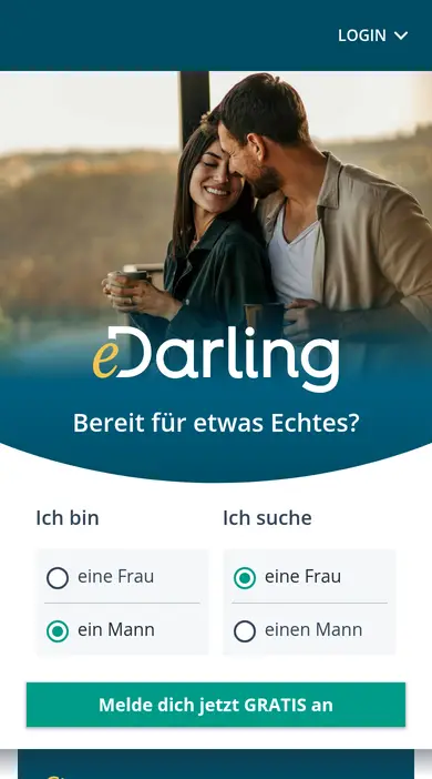 eDarling Erfahrungen im mobilen Browser: Startseite von edarling.de am Smartphone