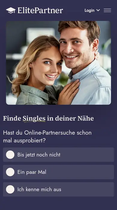 ElitePartner Erfahrungen mobil: die Startseite auf dem Smartphone