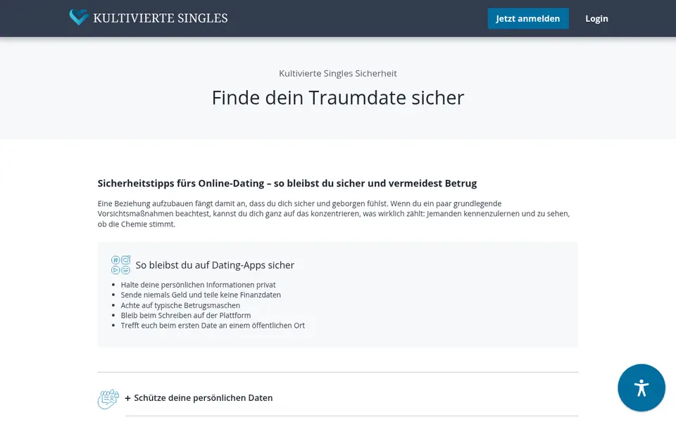 Sicherheitsseite von kultiviertesingles.de, gelesen für unsere Kultivierte Singles Erfahrungen