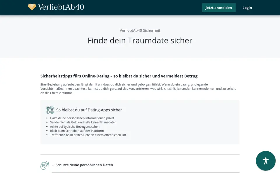 Sicherheitsseite von verliebtab40.de, gelesen für unsere VerliebtAb40 Erfahrungen